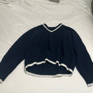 Navy and White Abercrombie Women’s Fuzzy Sweater
